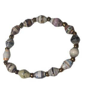 Handmade Recycled Paper Bead Bracelet Brass Accents Eco Friendly Jewelry Women